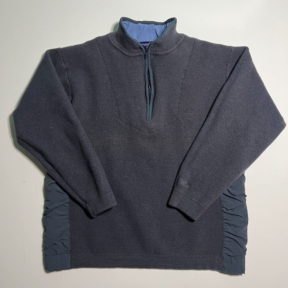 Vintage Patagonia Sweater Women Large Blue Wool Half Zip Pullover Hong Kong 90s